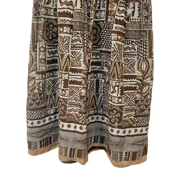 Dressbarn Women's Dark Brown & White Cotton African Print Sleeveless Lined Sundr - Picture 5 of 12